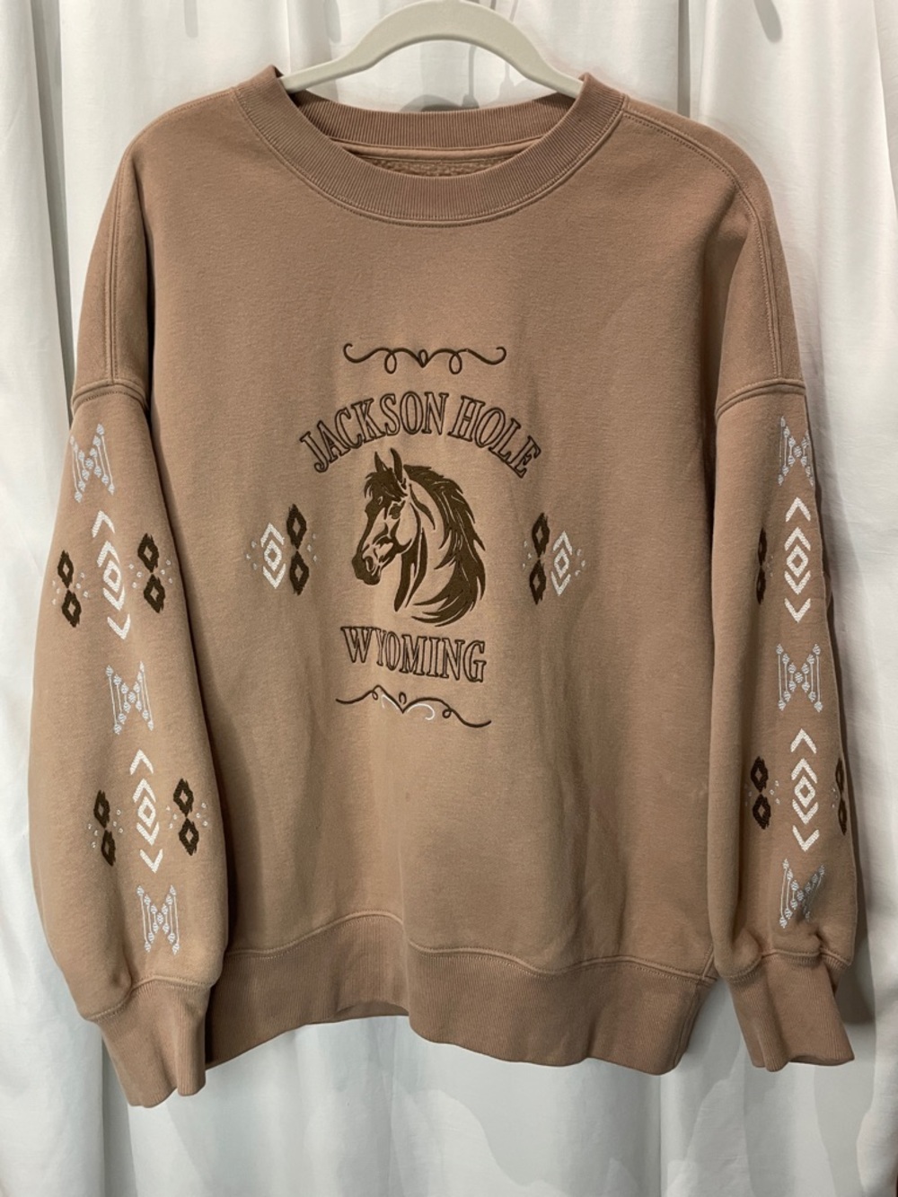 Abercrombie & Fitch Brown/Taupe Jackson Hole Embroidered Crewneck Sweatshirt